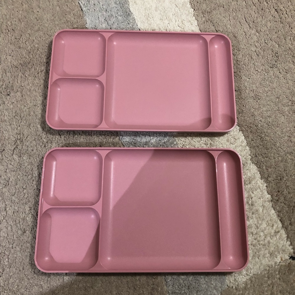 Tupperware Set of 2 Vintage Stackable Divided Plastic Lunch Trays Pink